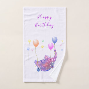 Elephant Flying Balloons Baby Birthday Bath Towel