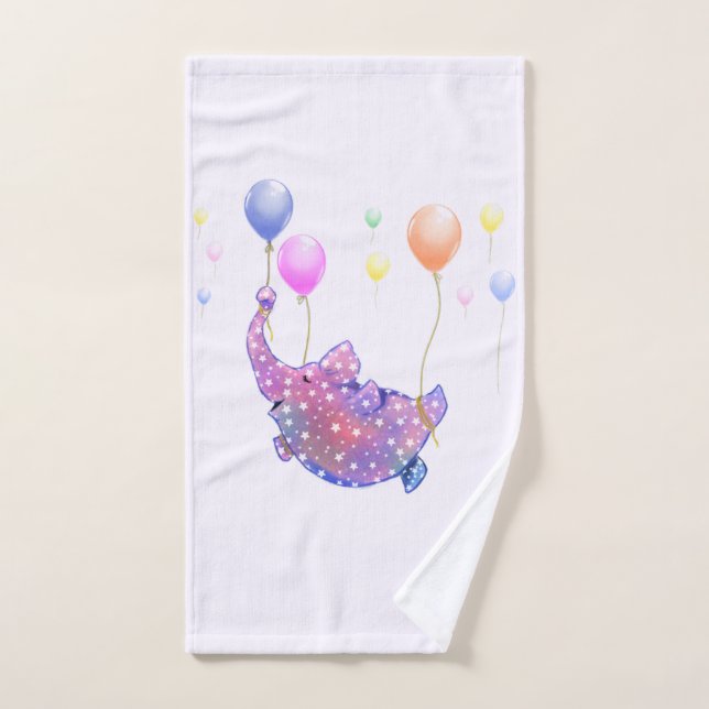 Elephant Flying Bath Towel Set Colourful Balloons (Hand Towel)