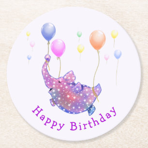 Elephant Flying Birthday Paper Coaster Balloons