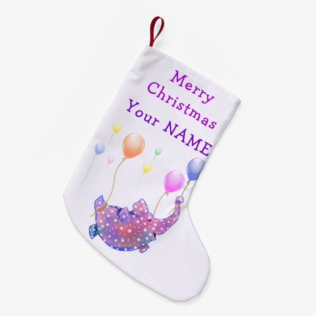  Elephant Flying Christmas Stocking Custom Name (Front (Hanging))