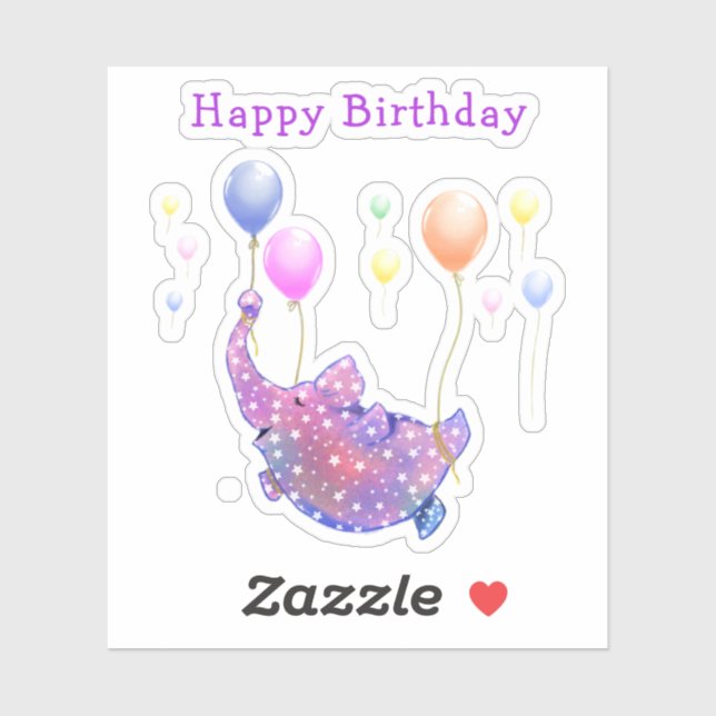 Elephant Flying Colourful Balloons Baby Birthday (Sheet)