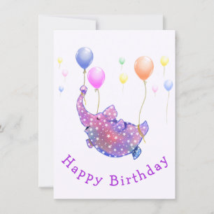 Elephant Flying with Balloons Baby Birthday Card