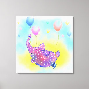 Elephant Flying with Balloons Canvas Print