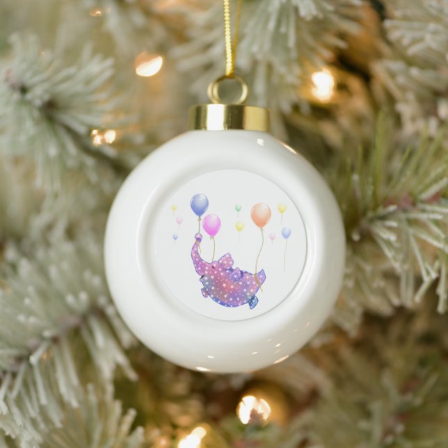 Elephant Flying with Balloons Christmas Ornament (Tree)