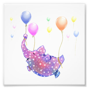 Elephant Flying with Balloons Funny Photo Print