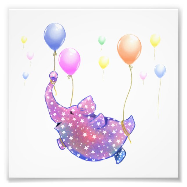 Elephant Flying with Balloons Funny Photo Print (Front)