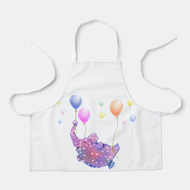 Elephant Flying with Colourful Balloons Funny Apro Apron (Front)