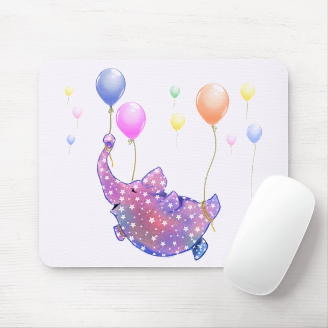 Elephant Flying with Colourful Balloons Mouse Pad (With Mouse)