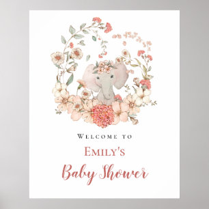 Elephant Foliage Peach Welcome Baby Shower Poster