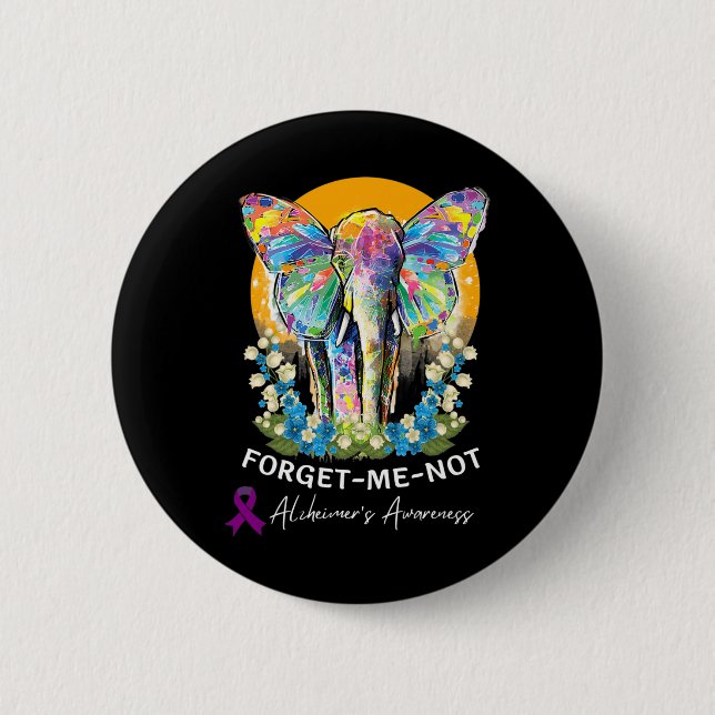 Elephant Forget-me-not Heimer’s Awareness  2 Inch Round Button (Front)