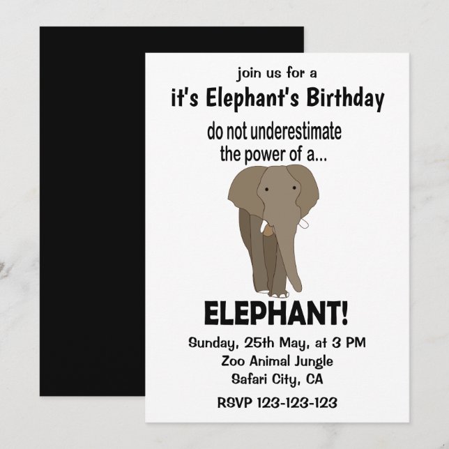 Elephant Funny Cute Elephant Birthday Invitation (Front/Back)