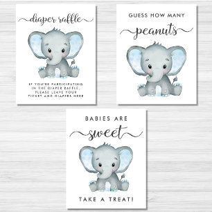 Elephant Games Favore Baby Boy Shower Poster Set