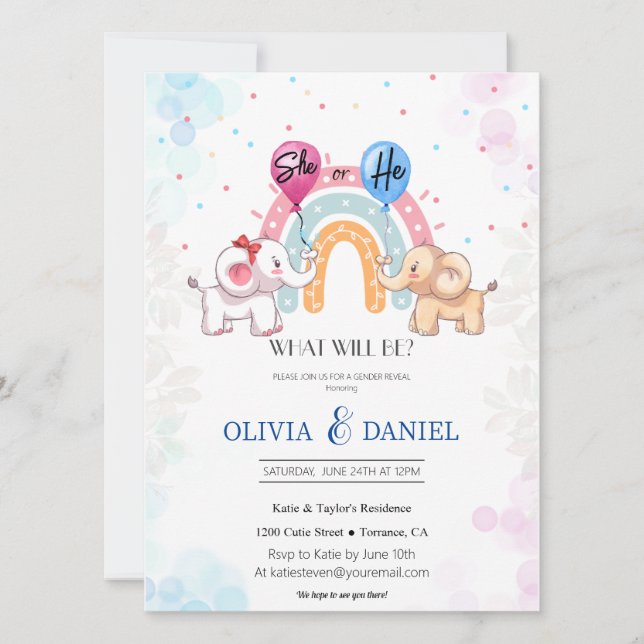 Elephant gender Gender Reveal Invitation" Invitation (Front)