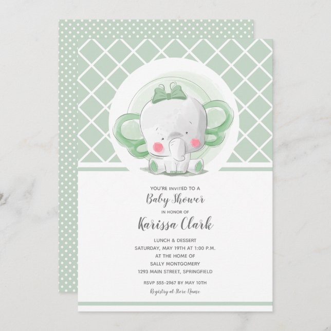 Elephant Gender Neutral Baby Shower Invitations (Front/Back)