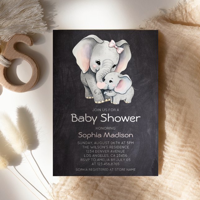 Elephant Gender Neutral Chalkboard baby shower Invitation (Creator Uploaded)