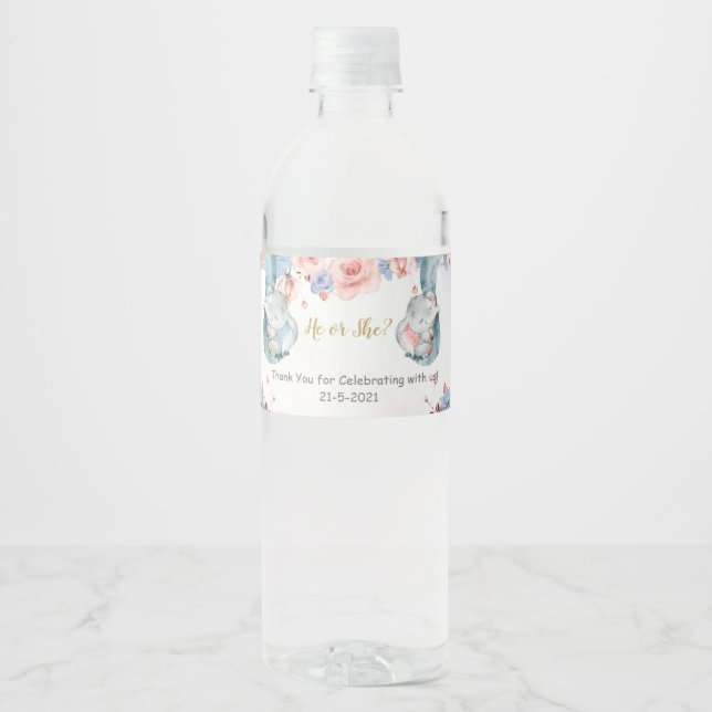 Elephant Gender Reveal Bottle Label (Front)