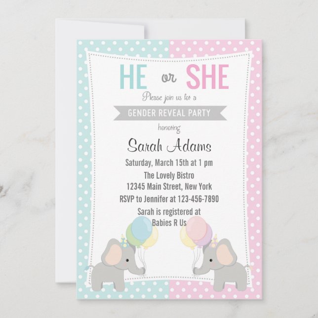 Elephant Gender Reveal Party Invitation (Front)
