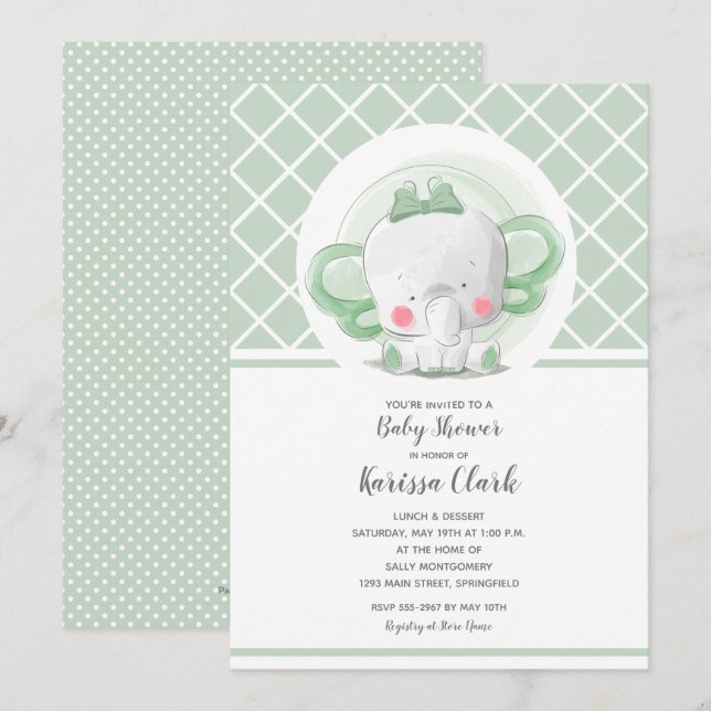 Elephant Genre Neutre Bébé Douche Invitations (Devant / Derrière)