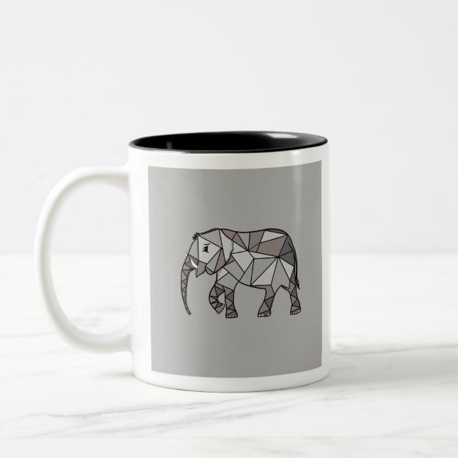 elephant geometric, bishop grey 2 Two-Tone coffee mug (Left)