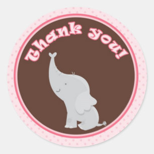 Elephant Gift Favour Label Sticker Pink Brown