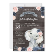 Elephant Gift Watercolor Floral Navy Pink Wooden