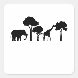 Elephant Giraffe Africa Zoo Safari Elephant Gift Square Sticker