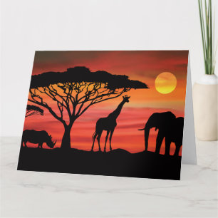 Elephant, Giraffe and Rhinoceros in Africa Card