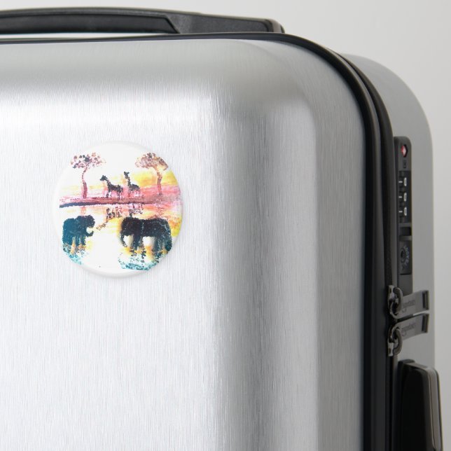 Elephant, Giraffe Safari Sunset Magnet (In Situ (Luggage))