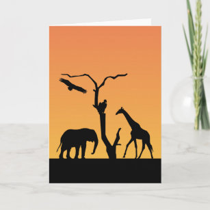 Elephant & Giraffe silhouette greetings card