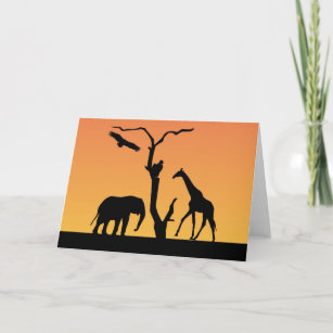 Elephant & Giraffe silhouette greetings card