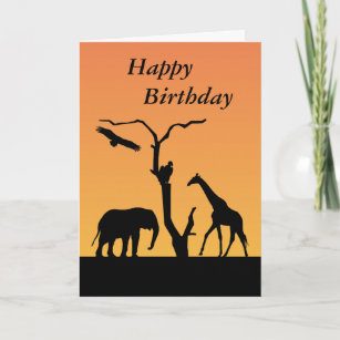 Elephant & Giraffe silhouette happy birthday card