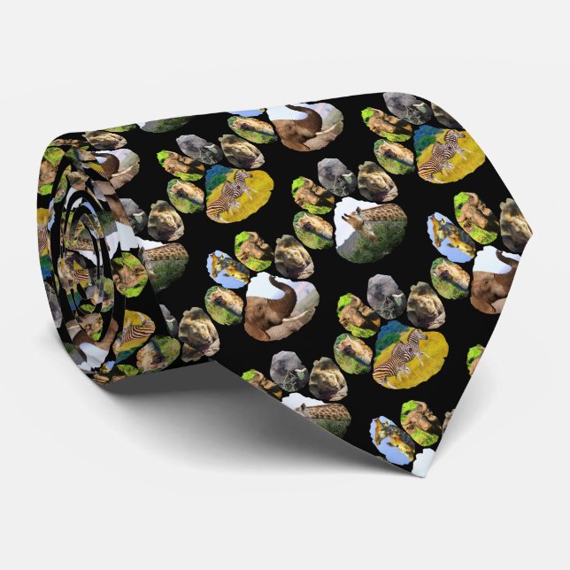 Elephant, Giraffe, Zebra Footprint Neck Tie (Rolled)