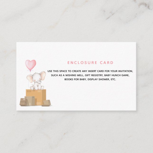 Elephant Girl Baby Shower By Mail Enclosure Card (Front)