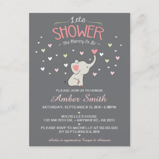 Elephant Girl Baby Shower Invitation Postcard
