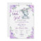 Elephant Girl Invitation, Floral rustic, purple