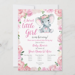 Elephant Girl Invitation, rose rustic, pink Invitation