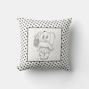 Elephant Girl Modern Baby for Kids Grey Polka Throw Pillow