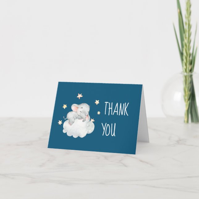 Elephant Girl | Navy Baby Shower Thank You Card (Front)