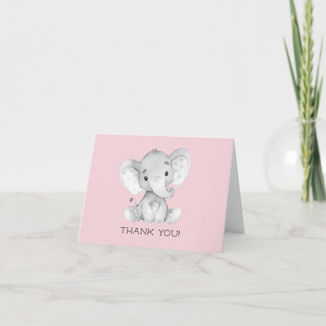 Elephant Girls Baby shower Merci Note (Devant)