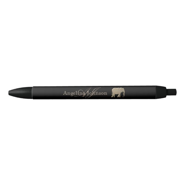 Elephant Gold and Black Monogrammed Ink Pen (Front)