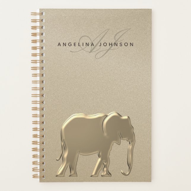 Elephant Gold Elegant Monogrammed Planner (Front)