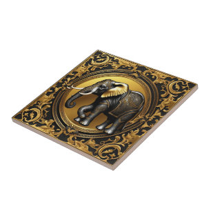 Elephant gold ornamental frame tile