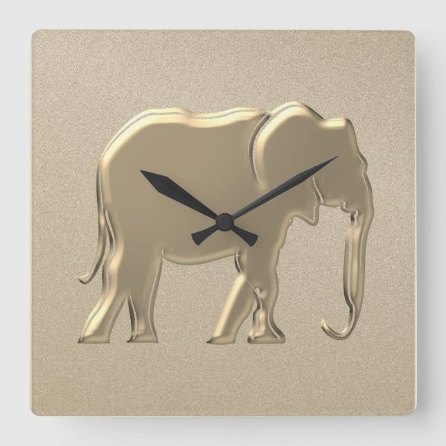 Elephant Gold Square Wall Clock (Front)