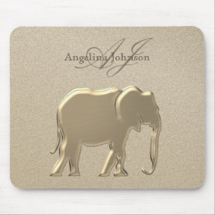 Elephant Golden Elegant Sandstone Monogram Classy Mouse Pad