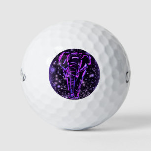 Elephant Golf Balls Walking Purple Starry Night 