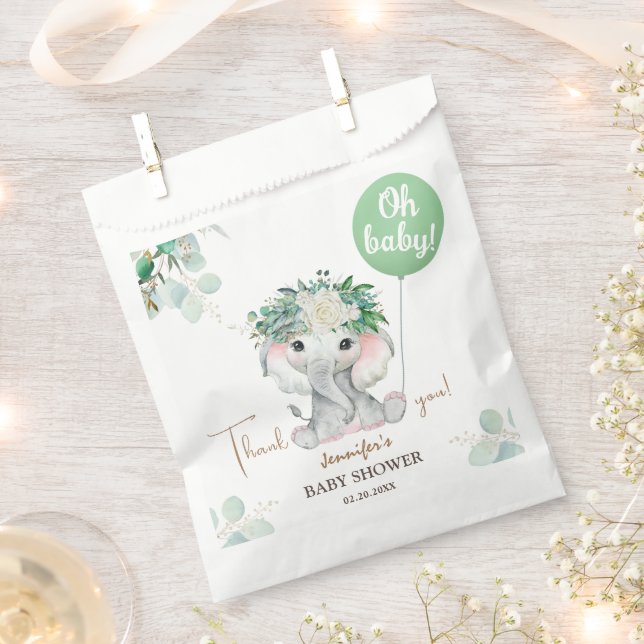 Elephant Green Balloon Gender Neutral Baby Shower  Favour Bag (Clipped)