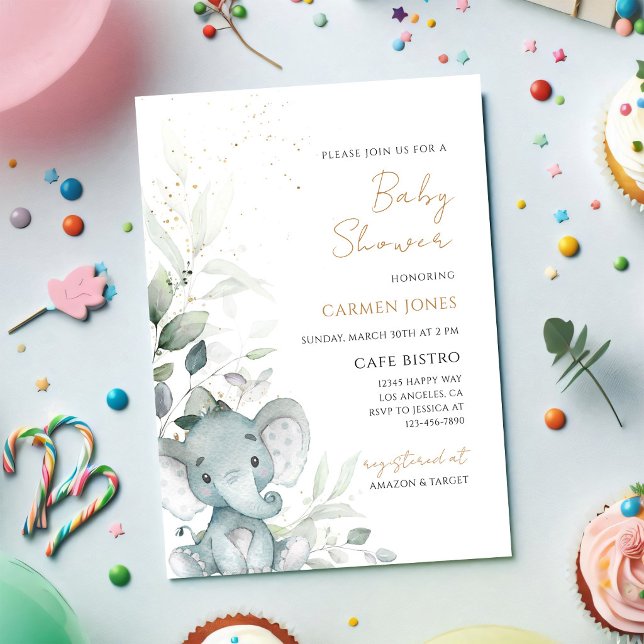 Elephant Greenery Baby Shower Invitation (Creator Uploaded)
