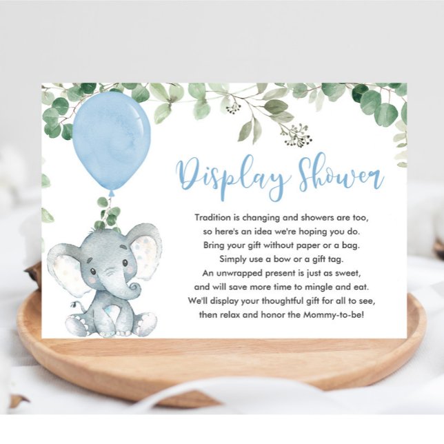 Elephant greenery blue balloon display shower enclosure card (Creator Uploaded)