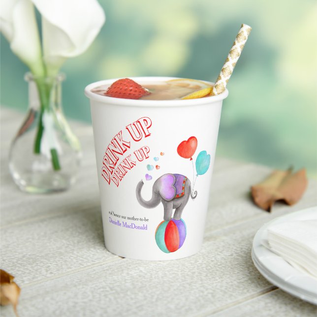 Elephant grey art baby shower circus custom  paper cups (Insitu)