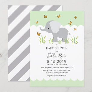 Elephant Grey Stripes Baby Shower Invite